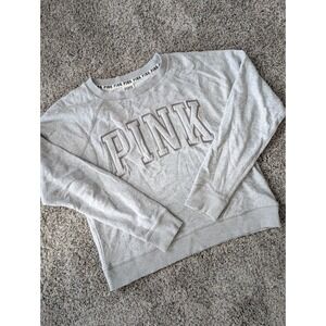 PINK Victoria's Secret Crewneck Sweatshirt Gray Embellished Logo Womens XS